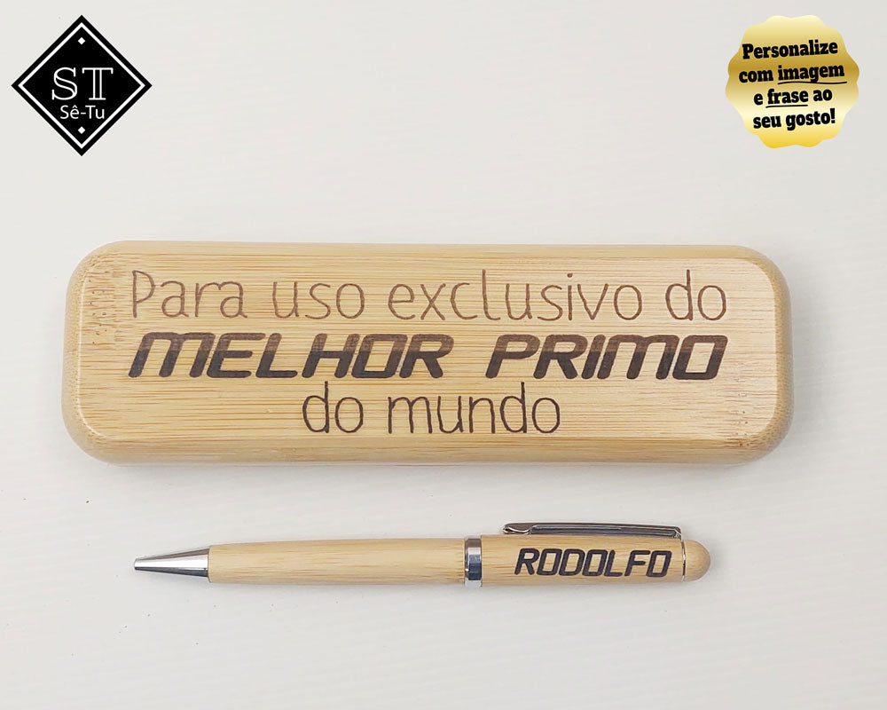 Caneta com caixa Madeira Melhor Primo do Mundo